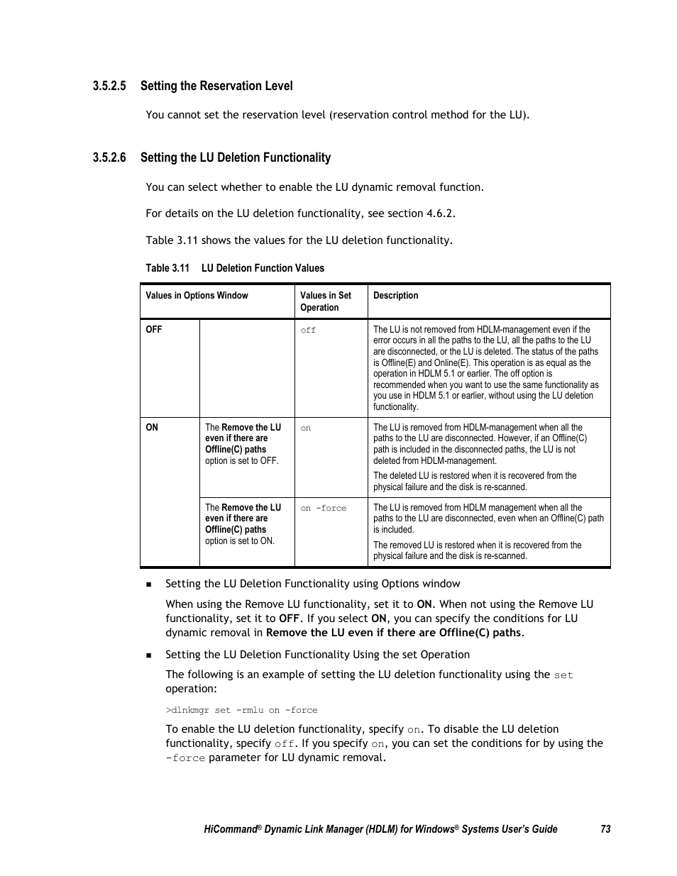 5 setting the reservation level, 6 setting the lu deletion functionality | HP Hitachi Dynamic Link Manager Software User Manual | Page 89 / 411