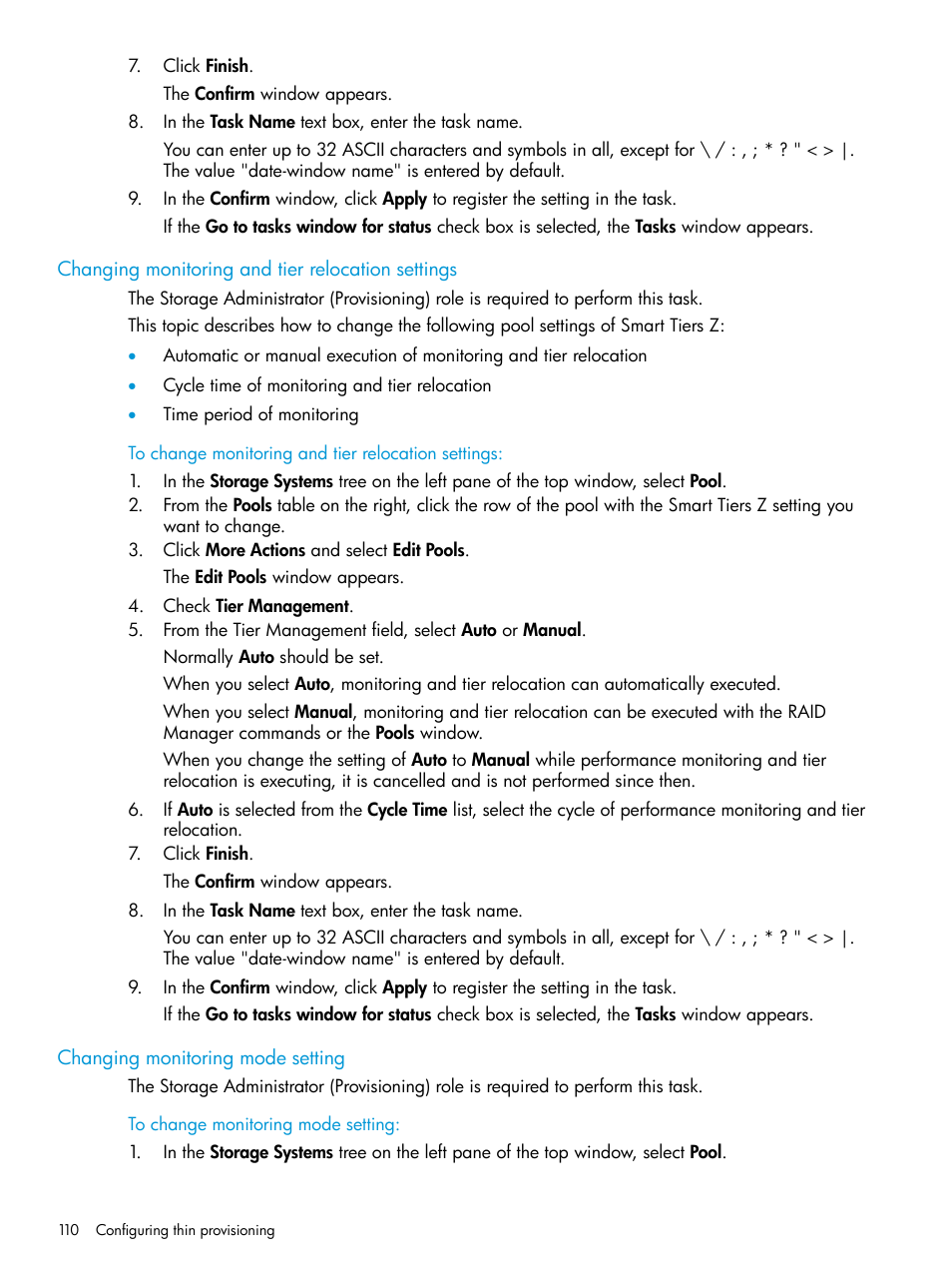 Changing monitoring and tier relocation settings, Changing monitoring mode setting | HP XP7 Storage User Manual | Page 110 / 338