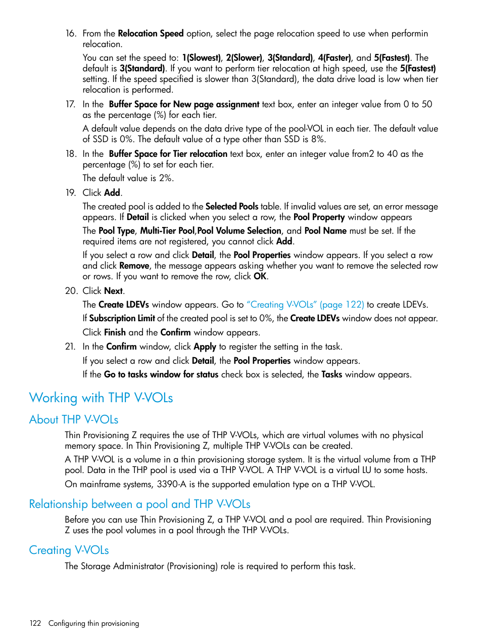 Working with thp v-vols, About thp v-vols, Relationship between a pool and thp v-vols | Creating v-vols | HP XP7 Storage User Manual | Page 122 / 338