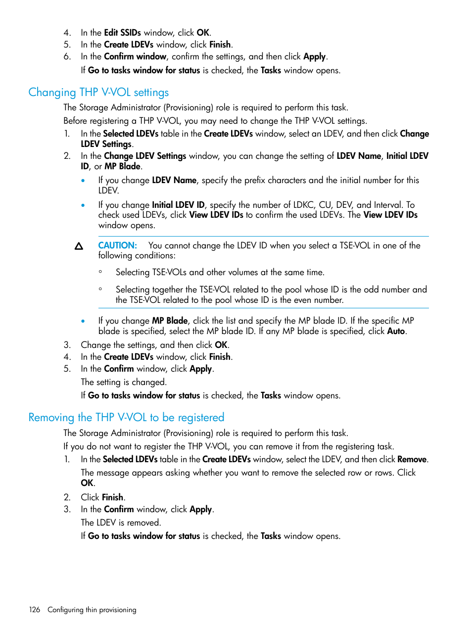 Changing thp v-vol settings, Removing the thp v-vol to be registered | HP XP7 Storage User Manual | Page 126 / 338