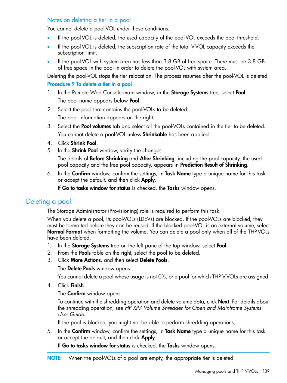 Deleting a pool | HP XP7 Storage User Manual | Page 139 / 338