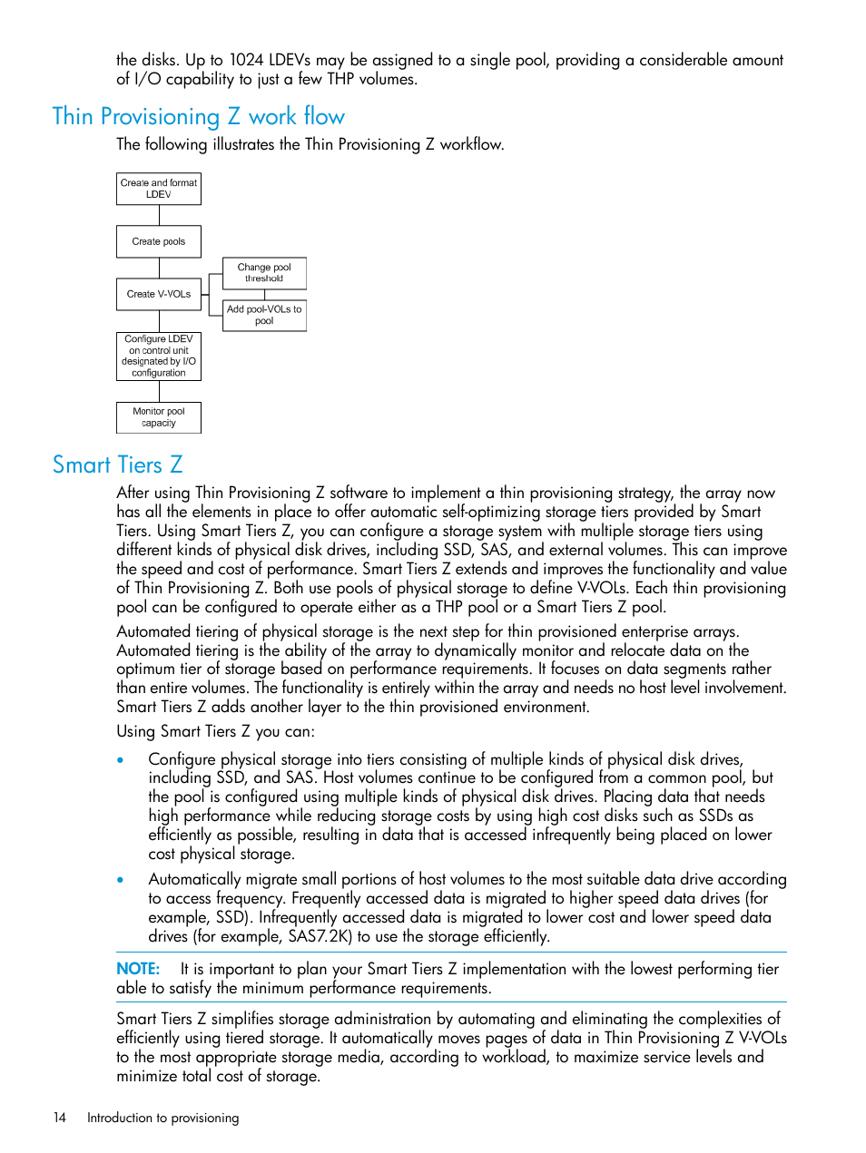 Thin provisioning z work flow, Smart tiers z, Thin provisioning z work flow smart tiers z | HP XP7 Storage User Manual | Page 14 / 338