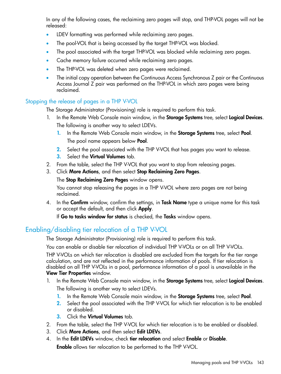 Enabling/disabling tier relocation of a thp v-vol | HP XP7 Storage User Manual | Page 143 / 338