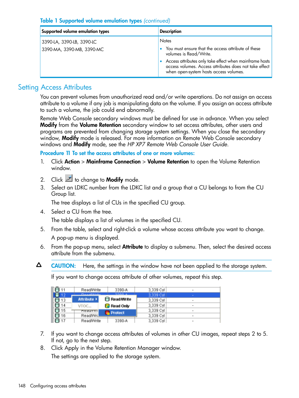 Setting access attributes | HP XP7 Storage User Manual | Page 148 / 338