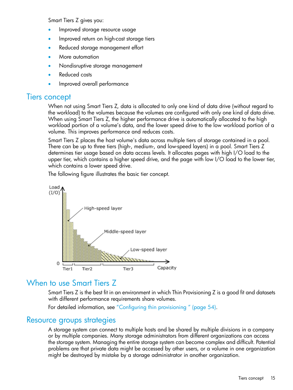 Tiers concept, When to use smart tiers z, Resource groups strategies | HP XP7 Storage User Manual | Page 15 / 338