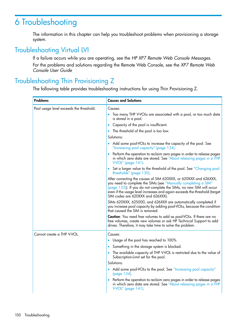 6 troubleshooting, Troubleshooting virtual lvi, Troubleshooting thin provisioning z | HP XP7 Storage User Manual | Page 150 / 338