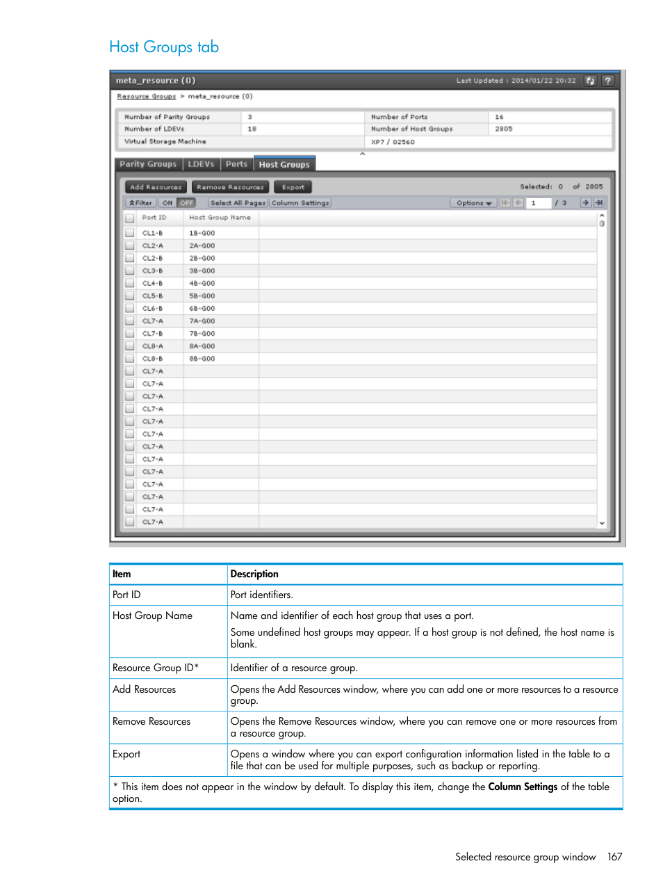 Host groups tab | HP XP7 Storage User Manual | Page 167 / 338