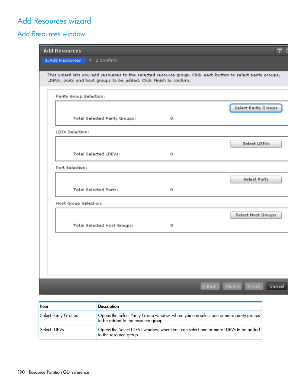 Add resources wizard, Add resources window | HP XP7 Storage User Manual | Page 190 / 338