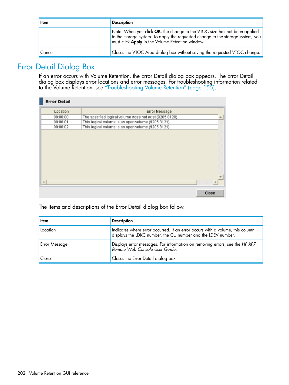 Error detail dialog box | HP XP7 Storage User Manual | Page 202 / 338