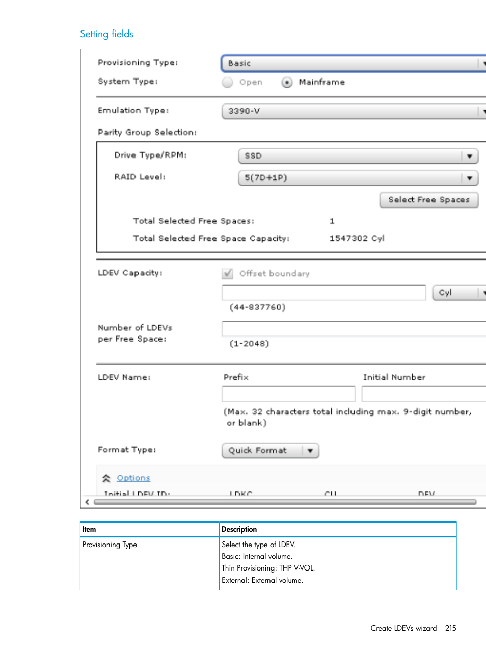 Setting fields | HP XP7 Storage User Manual | Page 215 / 338