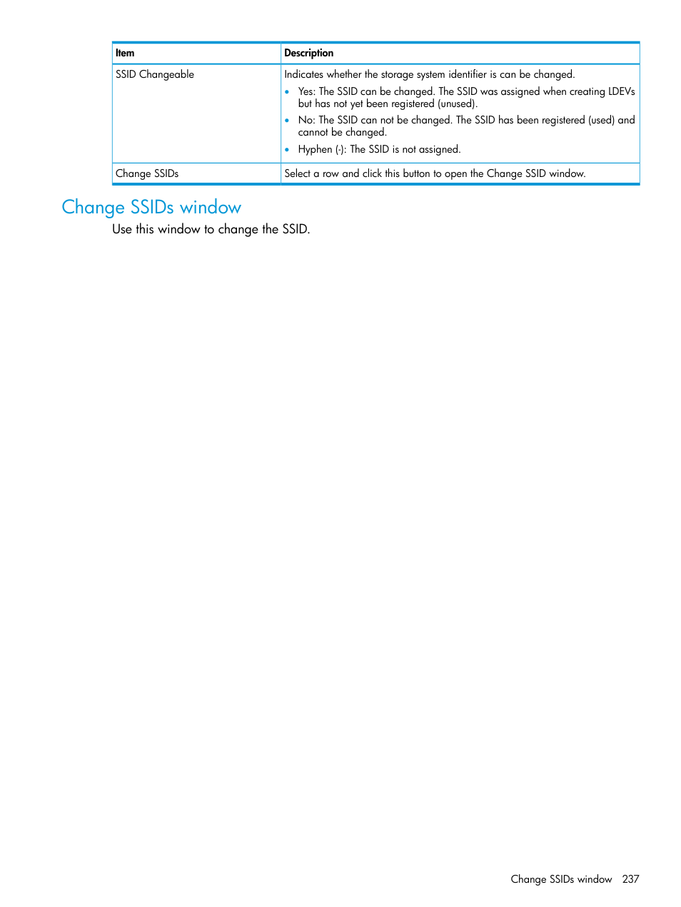 Change ssids window | HP XP7 Storage User Manual | Page 237 / 338