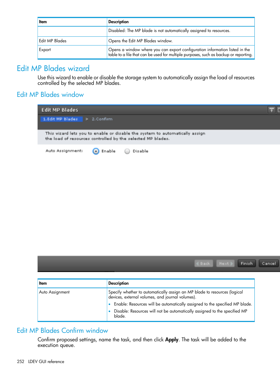 Edit mp blades wizard, Edit mp blades window, Edit mp blades confirm window | HP XP7 Storage User Manual | Page 252 / 338