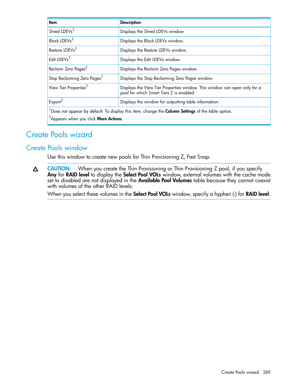 Create pools wizard, Create pools window | HP XP7 Storage User Manual | Page 269 / 338