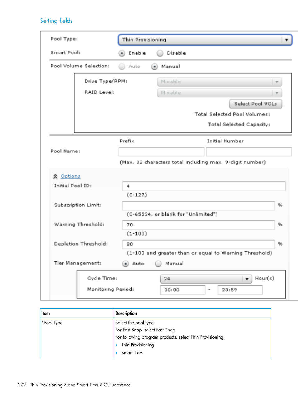 Setting fields | HP XP7 Storage User Manual | Page 272 / 338
