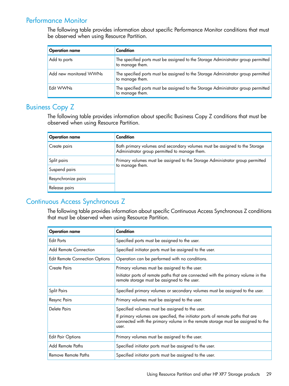 Performance monitor, Business copy z, Continuous access synchronous z | Business copy z continuous access synchronous z | HP XP7 Storage User Manual | Page 29 / 338