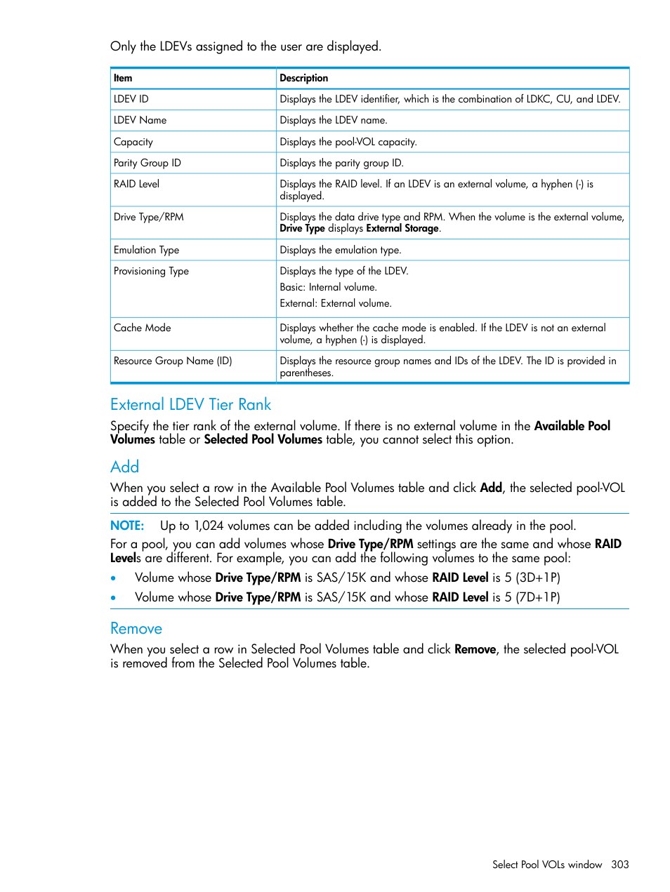 External ldev tier rank, Remove | HP XP7 Storage User Manual | Page 303 / 338