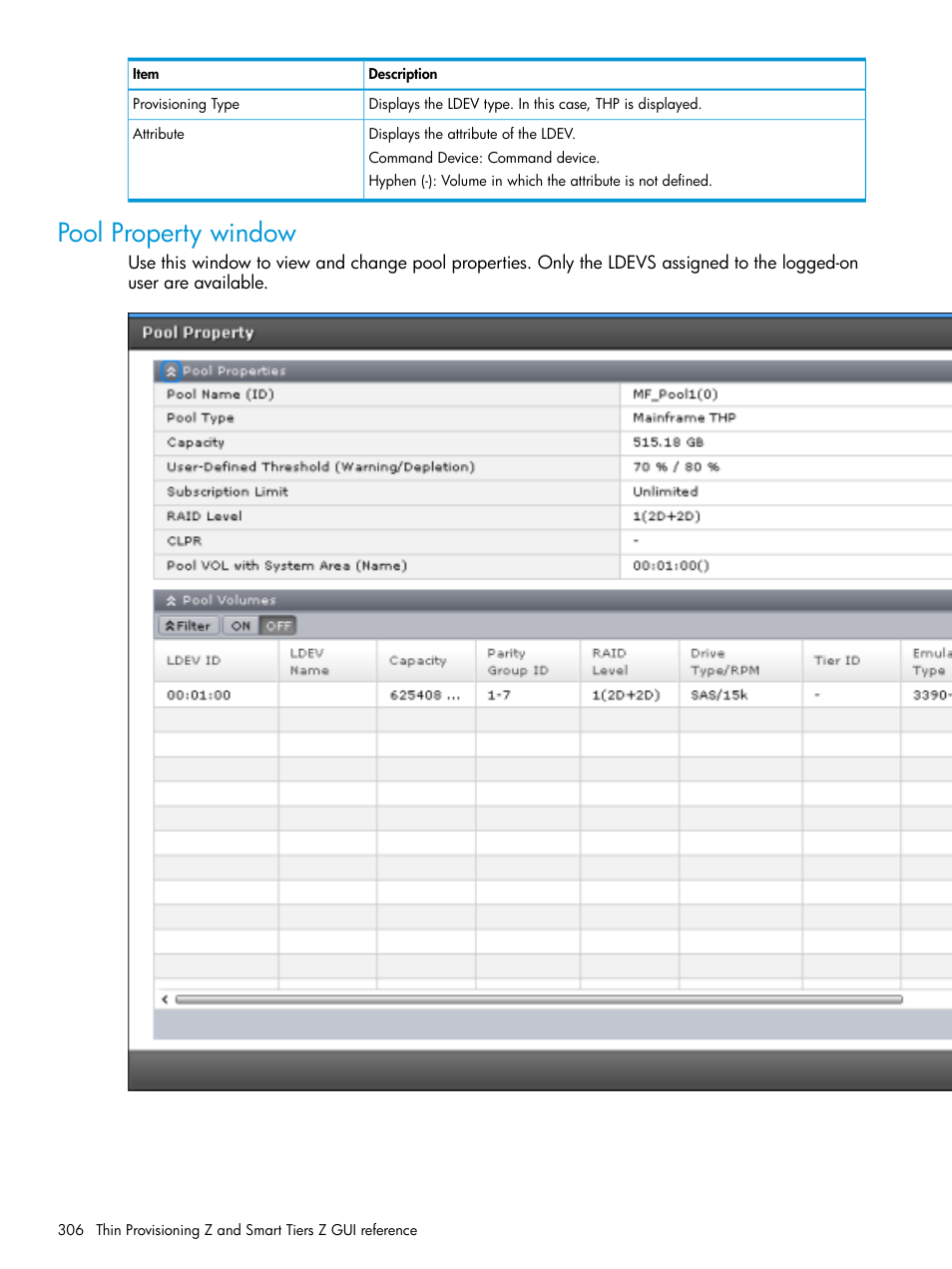Pool property window | HP XP7 Storage User Manual | Page 306 / 338
