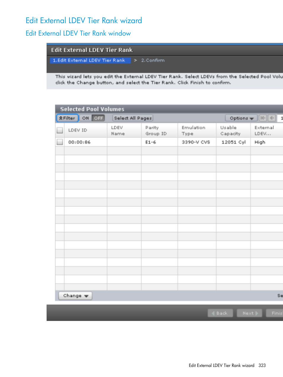 Edit external ldev tier rank wizard, Edit external ldev tier rank window | HP XP7 Storage User Manual | Page 323 / 338