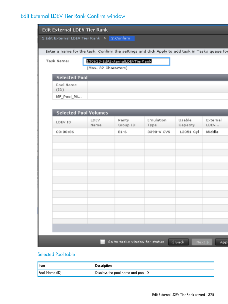 Edit external ldev tier rank confirm window | HP XP7 Storage User Manual | Page 325 / 338
