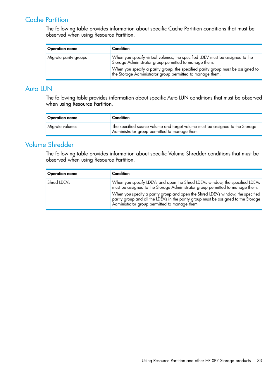 Cache partition, Auto lun, Volume shredder | Cache partition auto lun volume shredder | HP XP7 Storage User Manual | Page 33 / 338