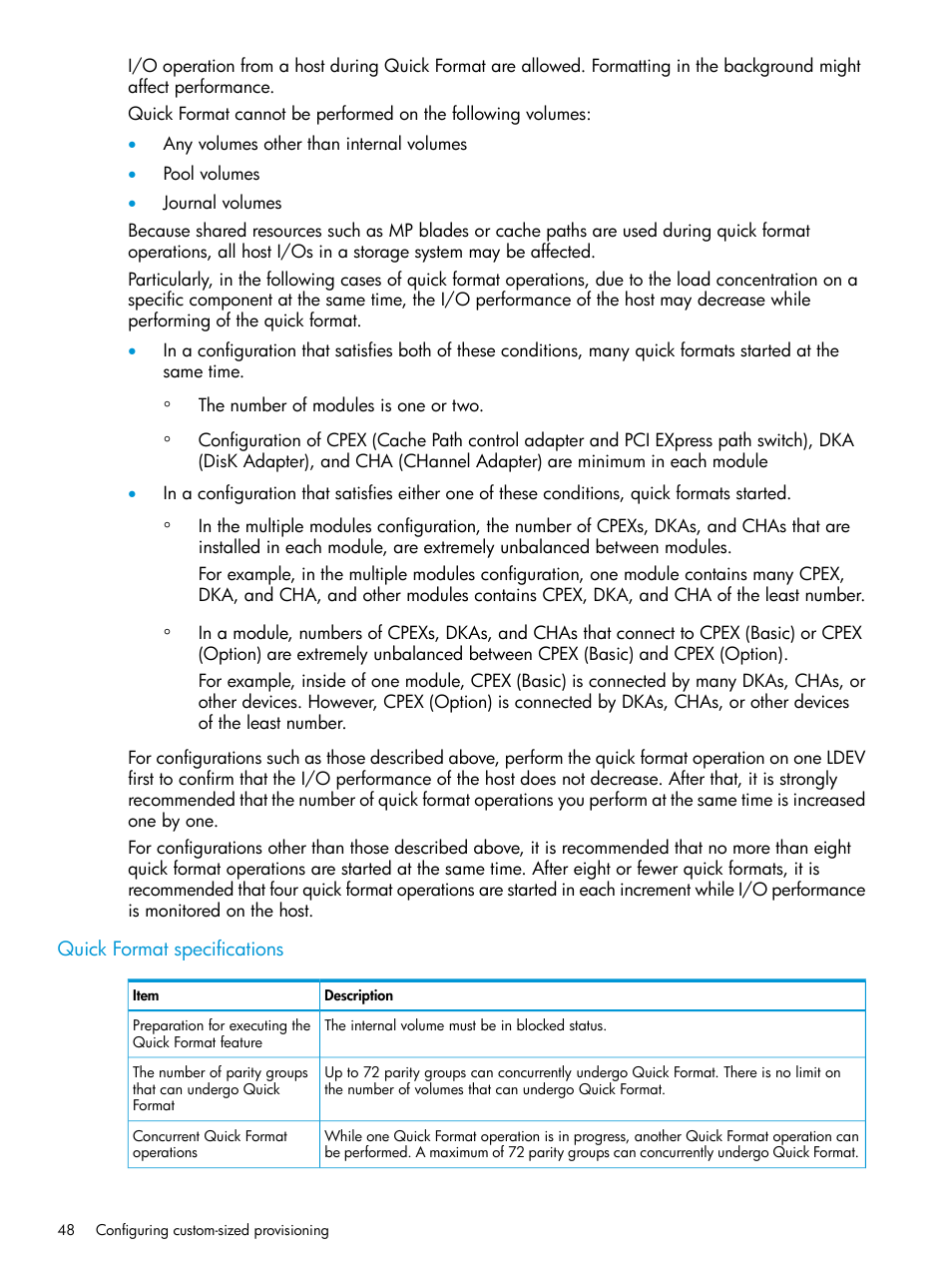 Quick format specifications | HP XP7 Storage User Manual | Page 48 / 338