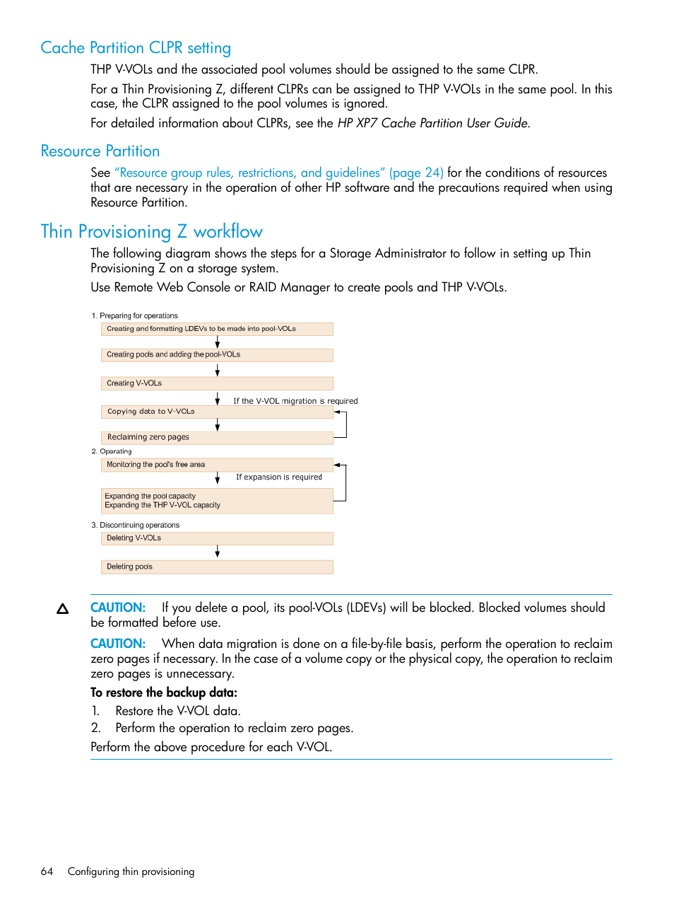 Cache partition clpr setting, Resource partition, Thin provisioning z workflow | Cache partition clpr setting resource partition | HP XP7 Storage User Manual | Page 64 / 338