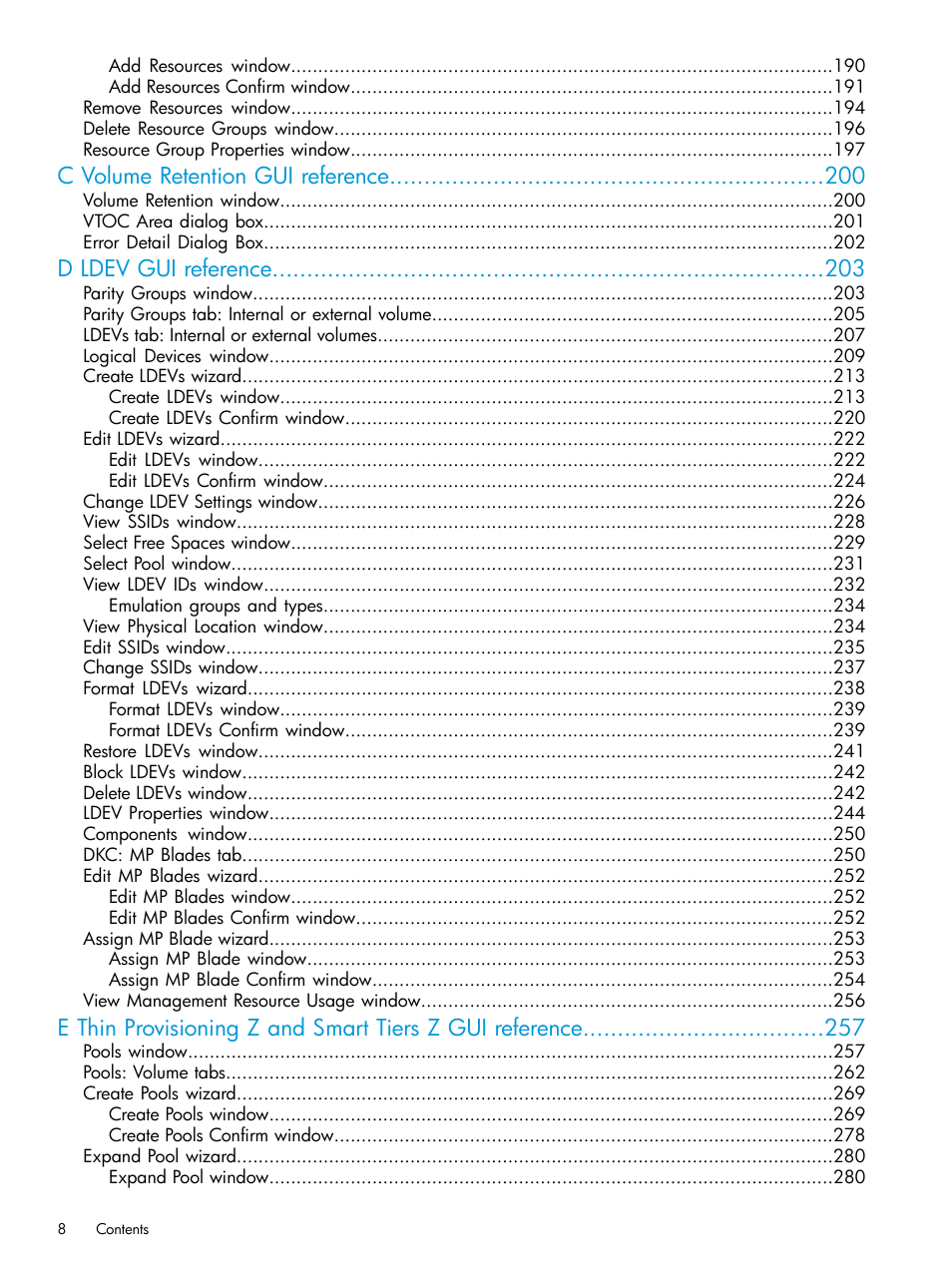 C volume retention gui reference, D ldev gui reference | HP XP7 Storage User Manual | Page 8 / 338