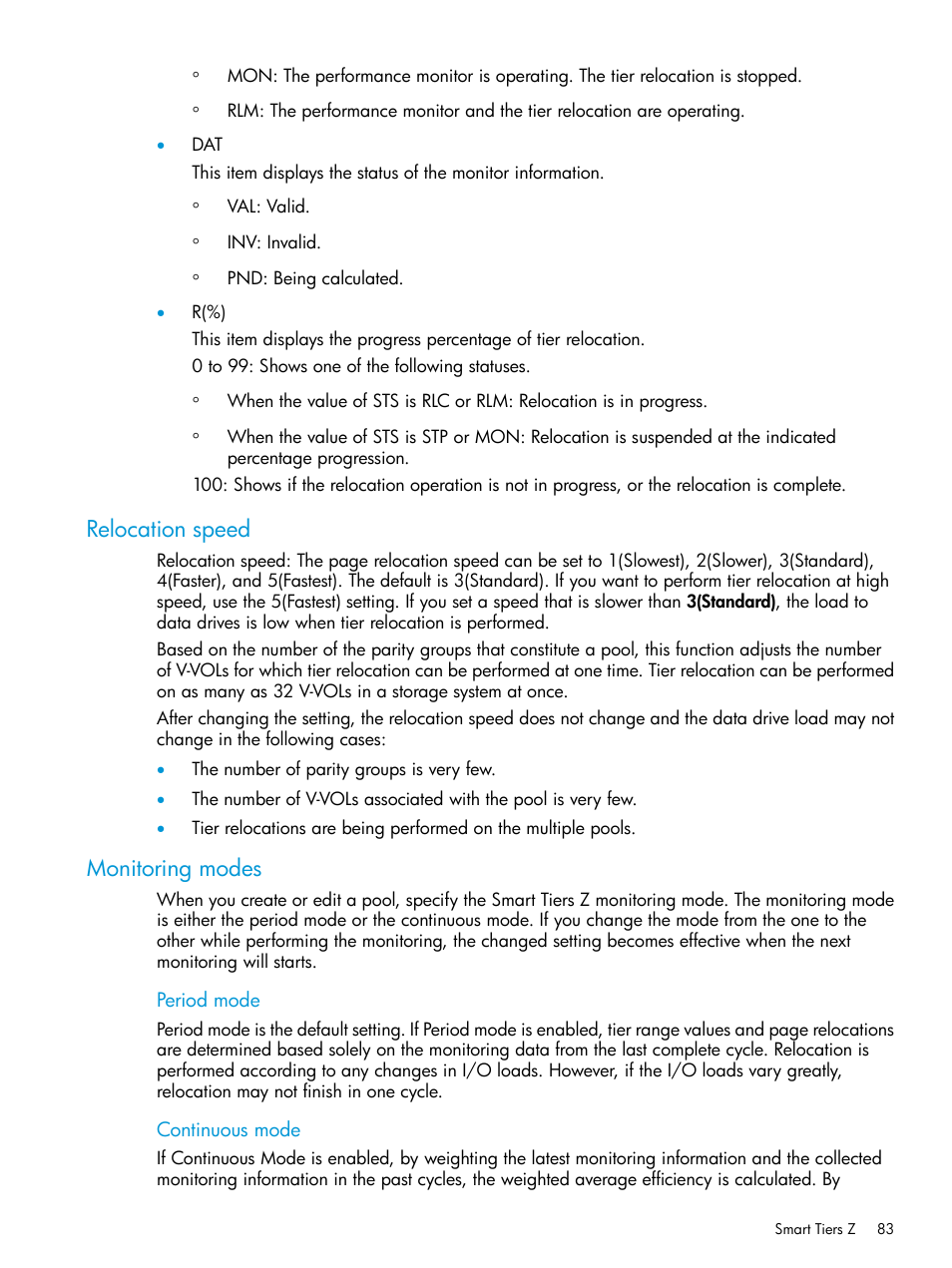 Relocation speed, Monitoring modes, Relocation speed monitoring modes | HP XP7 Storage User Manual | Page 83 / 338