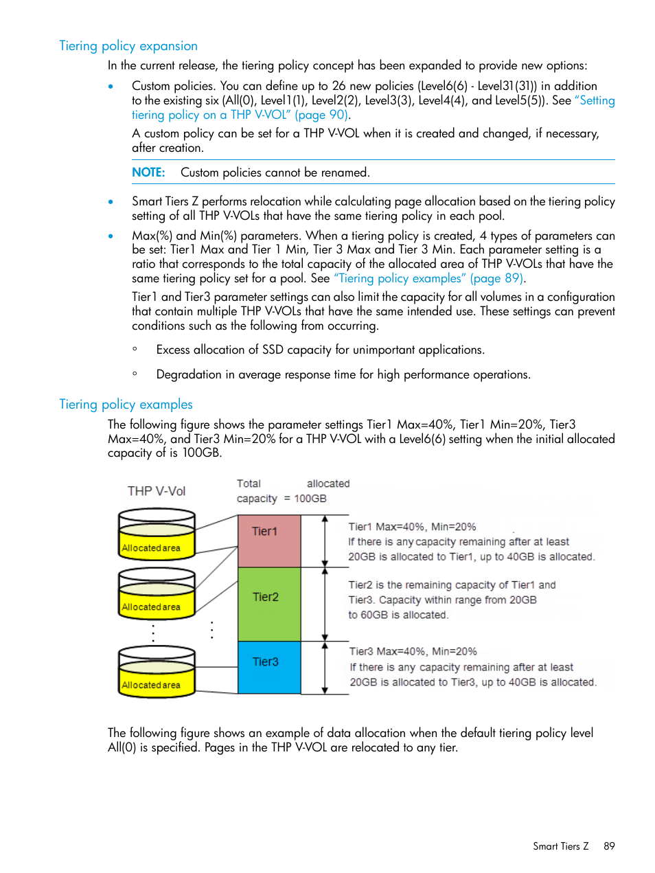 Tiering policy expansion, Tiering policy examples, Tiering policy expansion tiering policy examples | HP XP7 Storage User Manual | Page 89 / 338