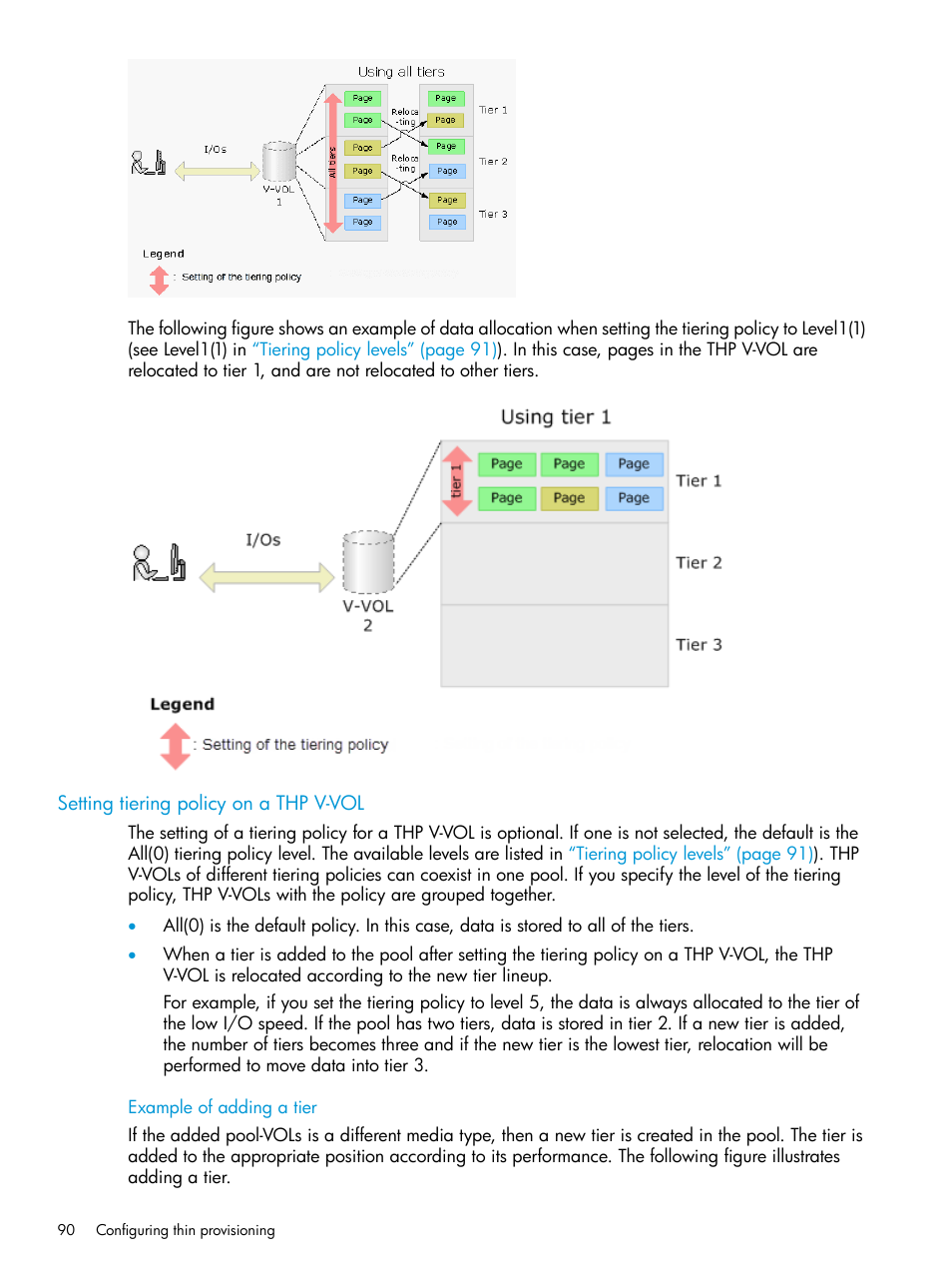 Setting tiering policy on a thp v-vol, Setting tiering policy | HP XP7 Storage User Manual | Page 90 / 338