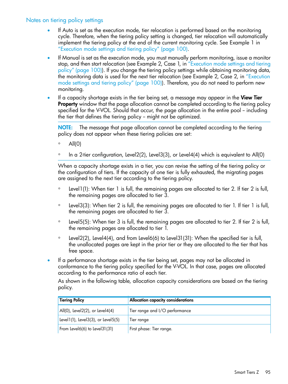 Notes on tiering policy settings | HP XP7 Storage User Manual | Page 95 / 338