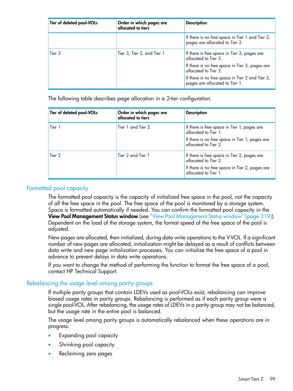 Formatted pool capacity, Rebalancing the usage level among parity groups | HP XP7 Storage User Manual | Page 99 / 338