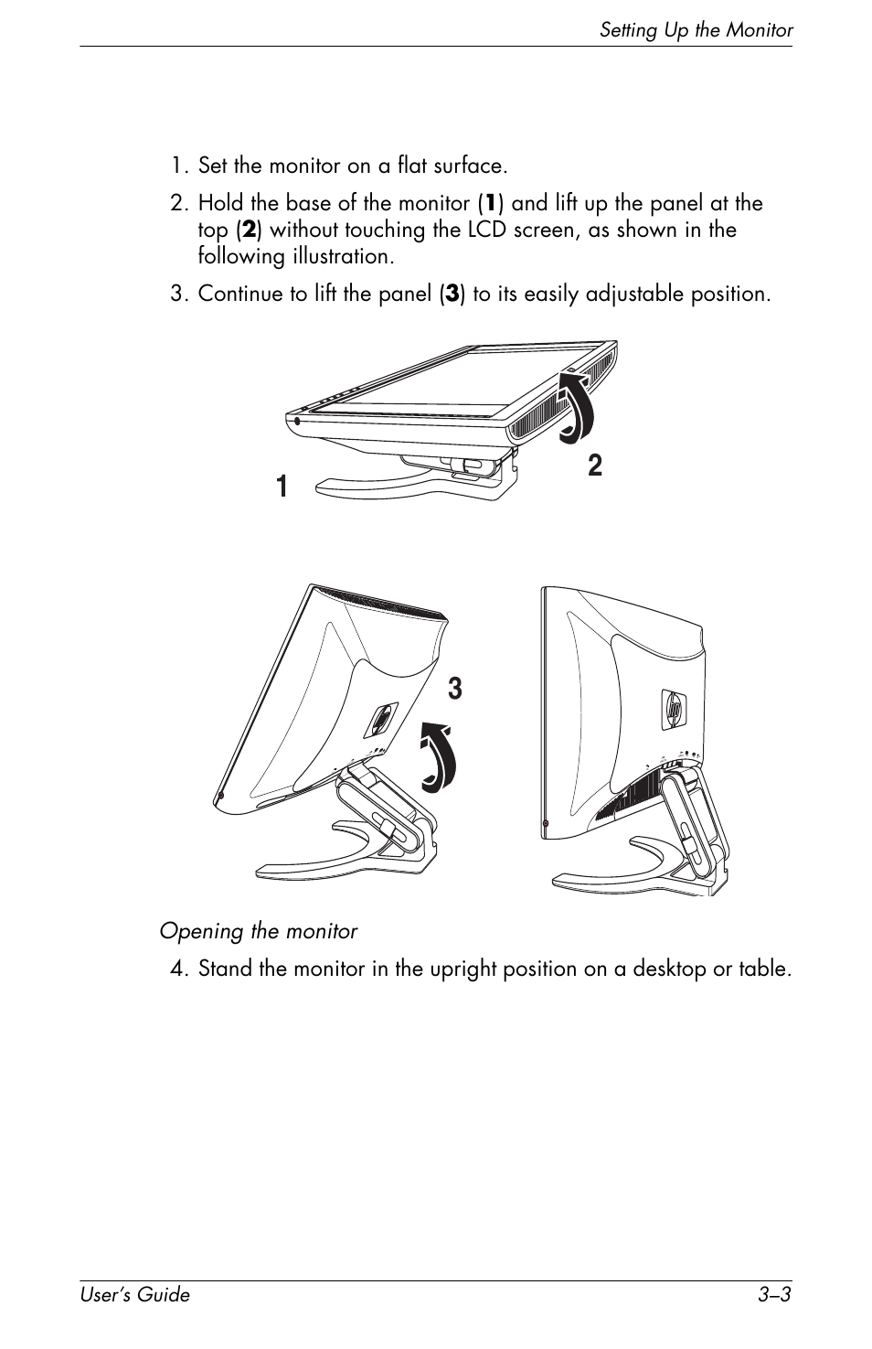 Setting up the monitor user’s guide 3–3 | HP f2105 21 inch LCD Monitor User Manual | Page 23 / 74