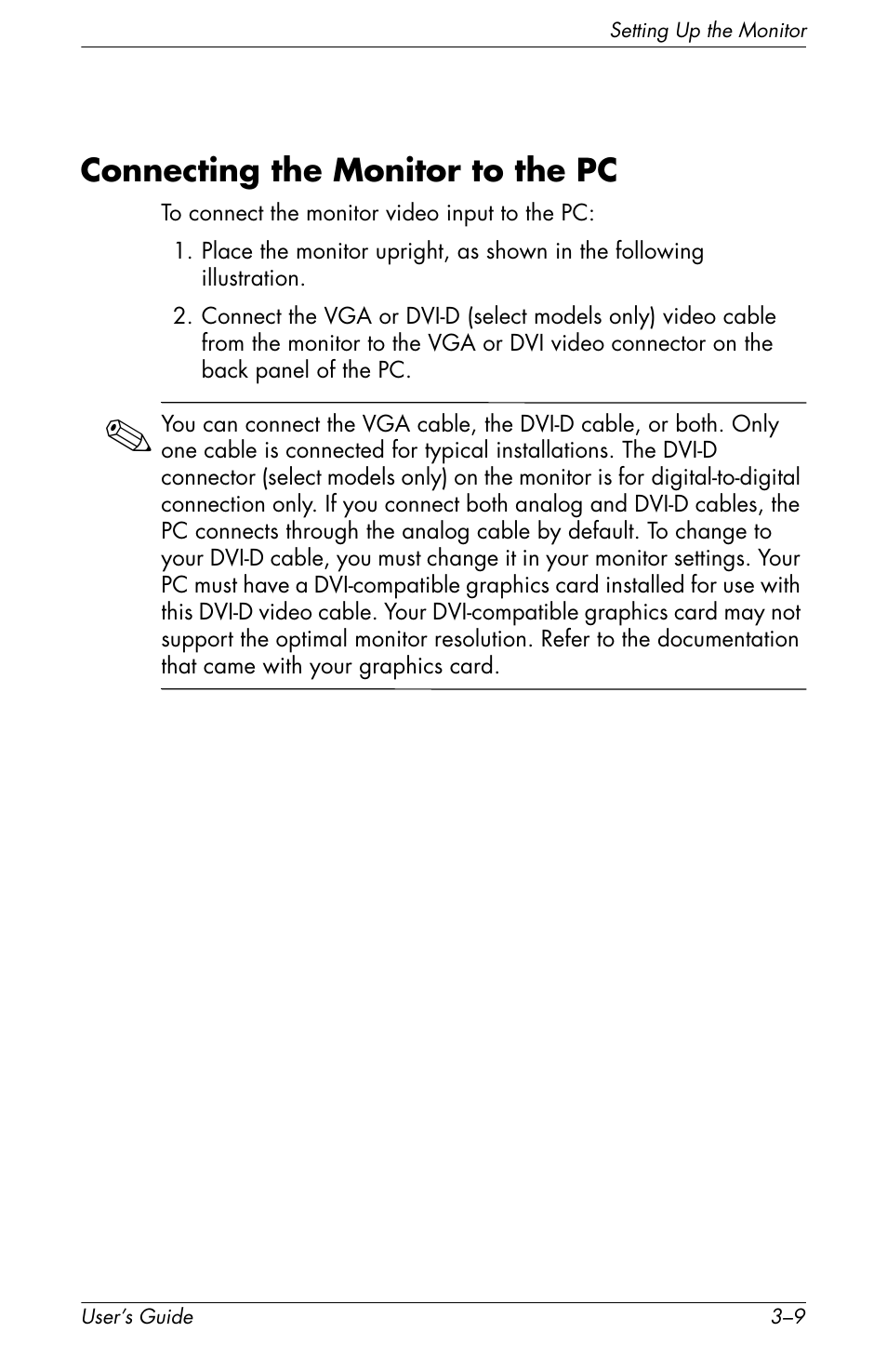 Connecting the monitor to the pc, Connecting the monitor to the pc –9 | HP f2105 21 inch LCD Monitor User Manual | Page 29 / 74