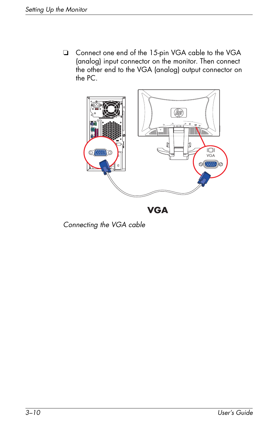 Setting up the monitor 3–10 user’s guide | HP f2105 21 inch LCD Monitor User Manual | Page 30 / 74