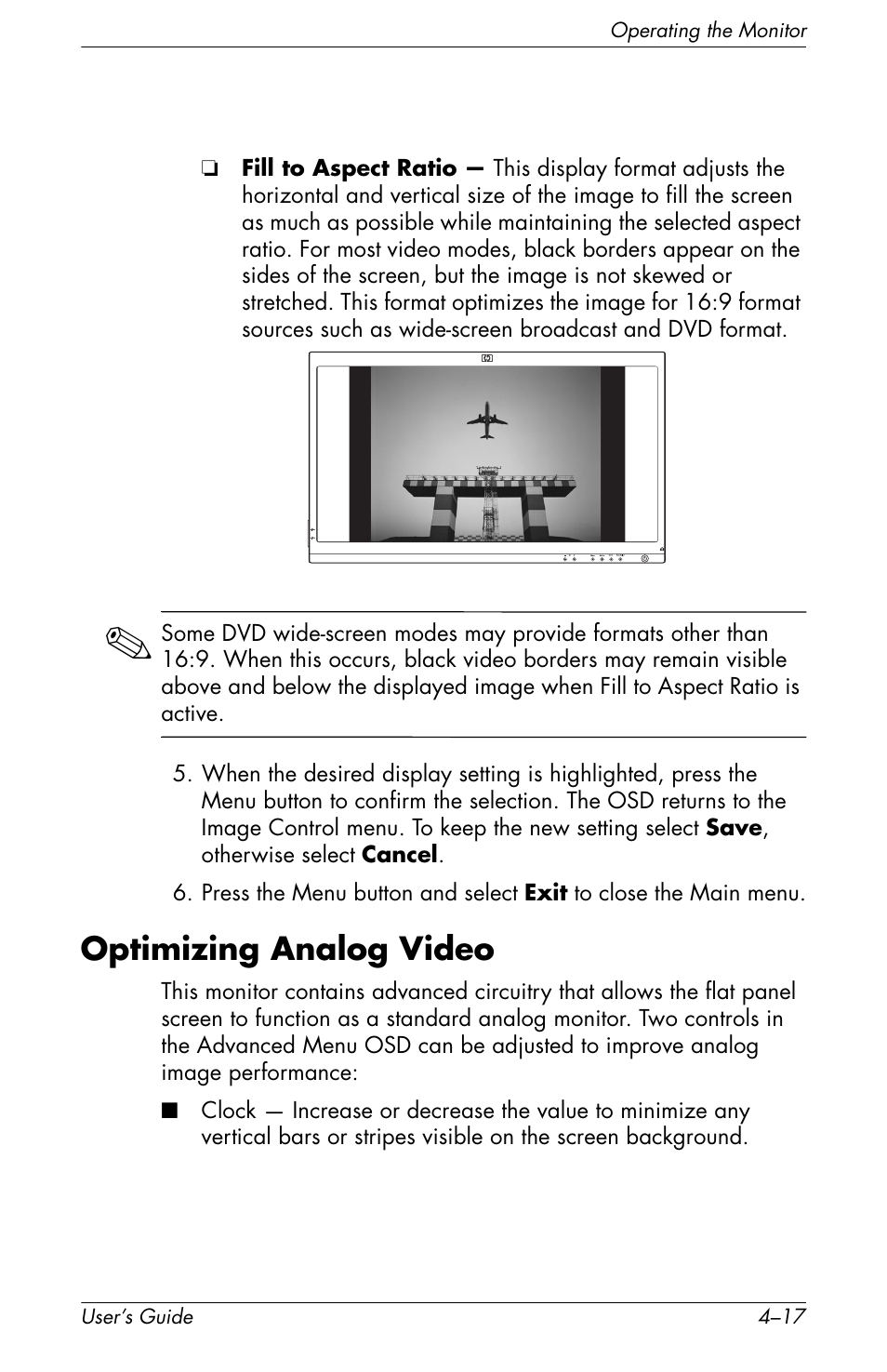 Optimizing analog video, Optimizing analog video –17 | HP f2105 21 inch LCD Monitor User Manual | Page 53 / 74