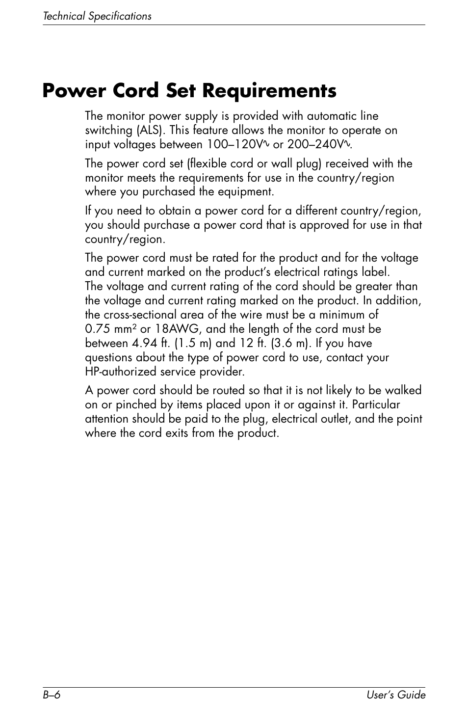Power cord set requirements | HP f2105 21 inch LCD Monitor User Manual | Page 66 / 74