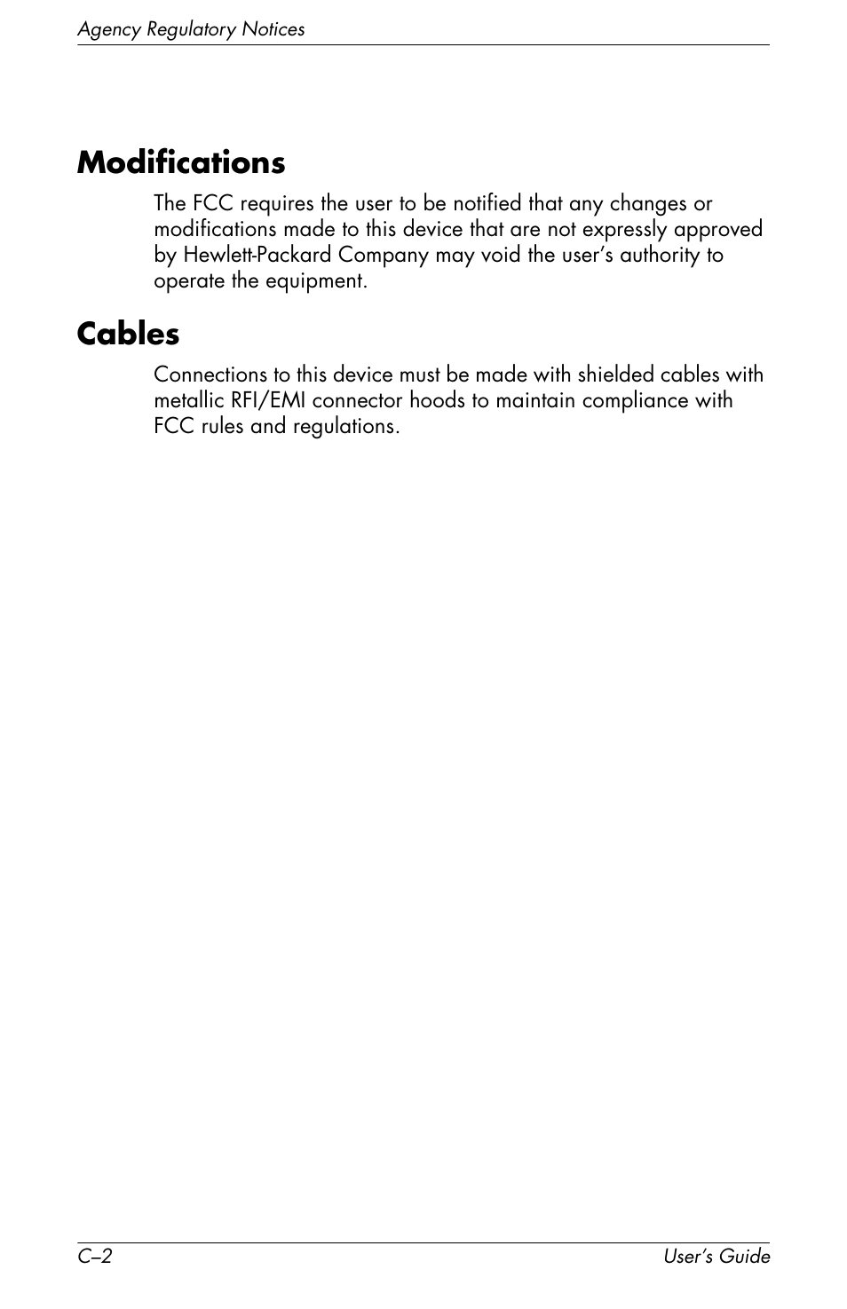 Modifications, Cables | HP f2105 21 inch LCD Monitor User Manual | Page 68 / 74