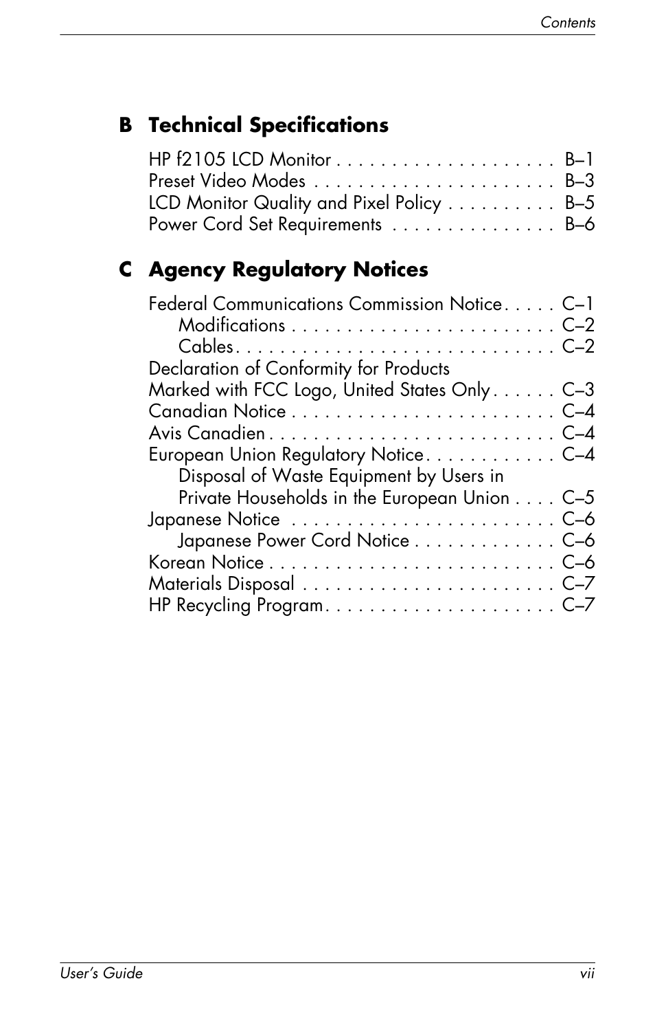 HP f2105 21 inch LCD Monitor User Manual | Page 7 / 74