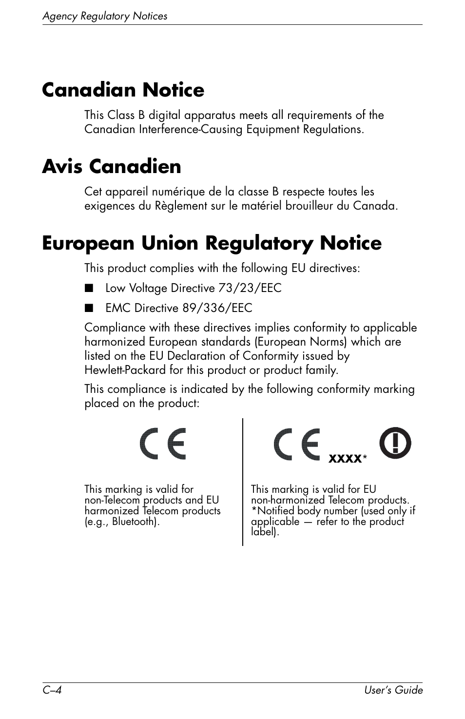 Canadian notice, Avis canadien, European union regulatory notice | HP f2105 21 inch LCD Monitor User Manual | Page 70 / 74