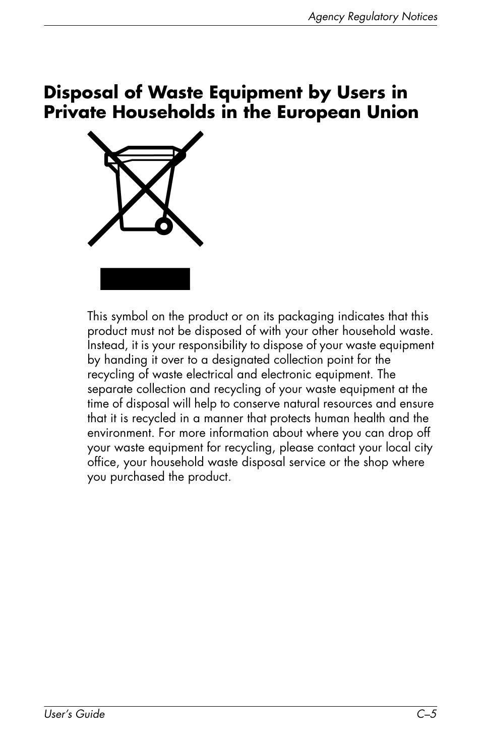 Disposal of waste equipment by users in | HP f2105 21 inch LCD Monitor User Manual | Page 71 / 74