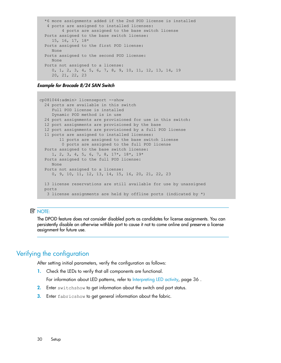 Verifying the configuration | HP Brocade 8Gb SAN Switch for HP BladeSystem c-Class User Manual | Page 30 / 64