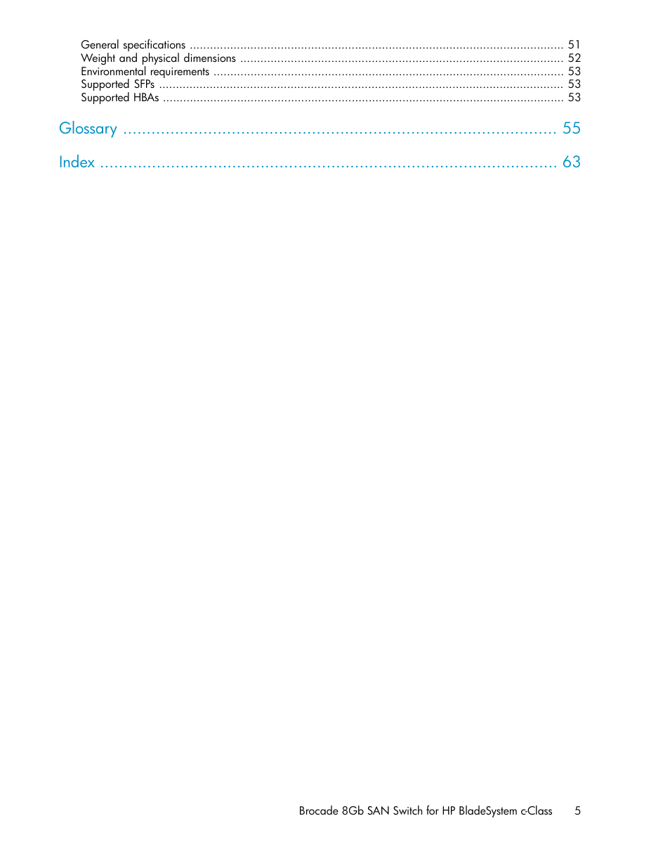 Glossary index | HP Brocade 8Gb SAN Switch for HP BladeSystem c-Class User Manual | Page 5 / 64