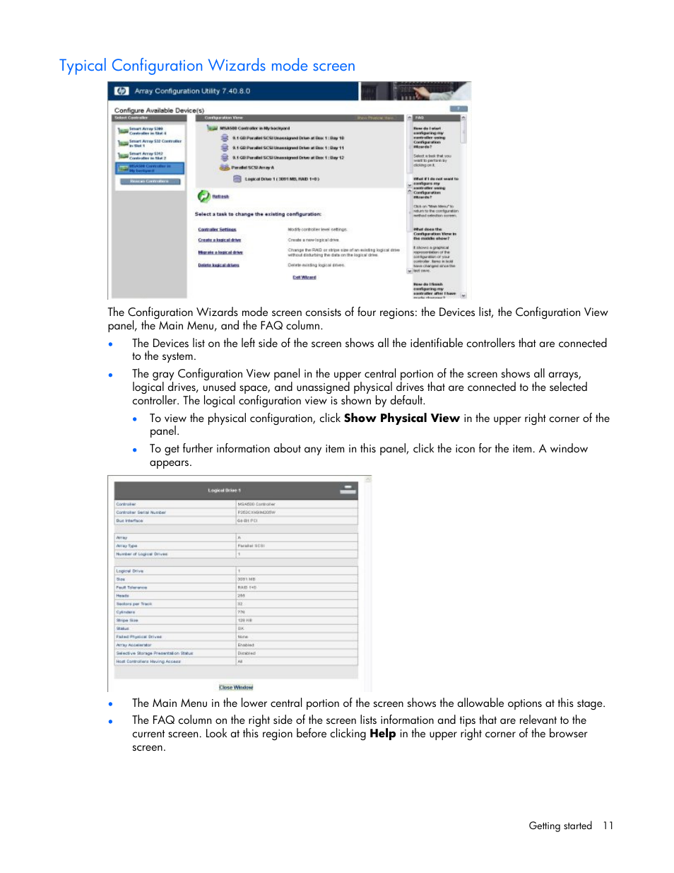 Typical configuration wizards mode screen, Guides | HP StorageWorks 1500cs Modular Smart Array User Manual | Page 11 / 71