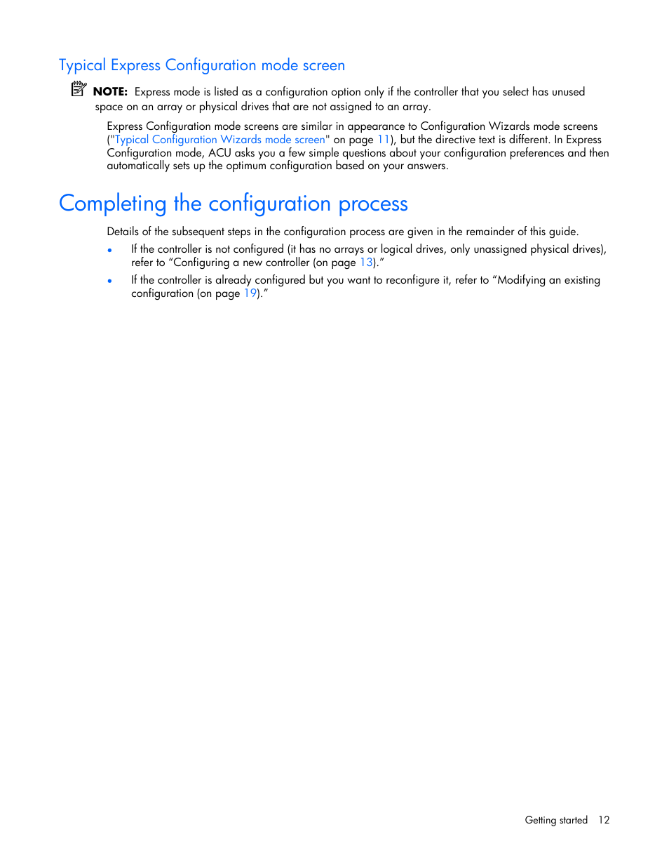 Typical express configuration mode screen, Completing the configuration process | HP StorageWorks 1500cs Modular Smart Array User Manual | Page 12 / 71