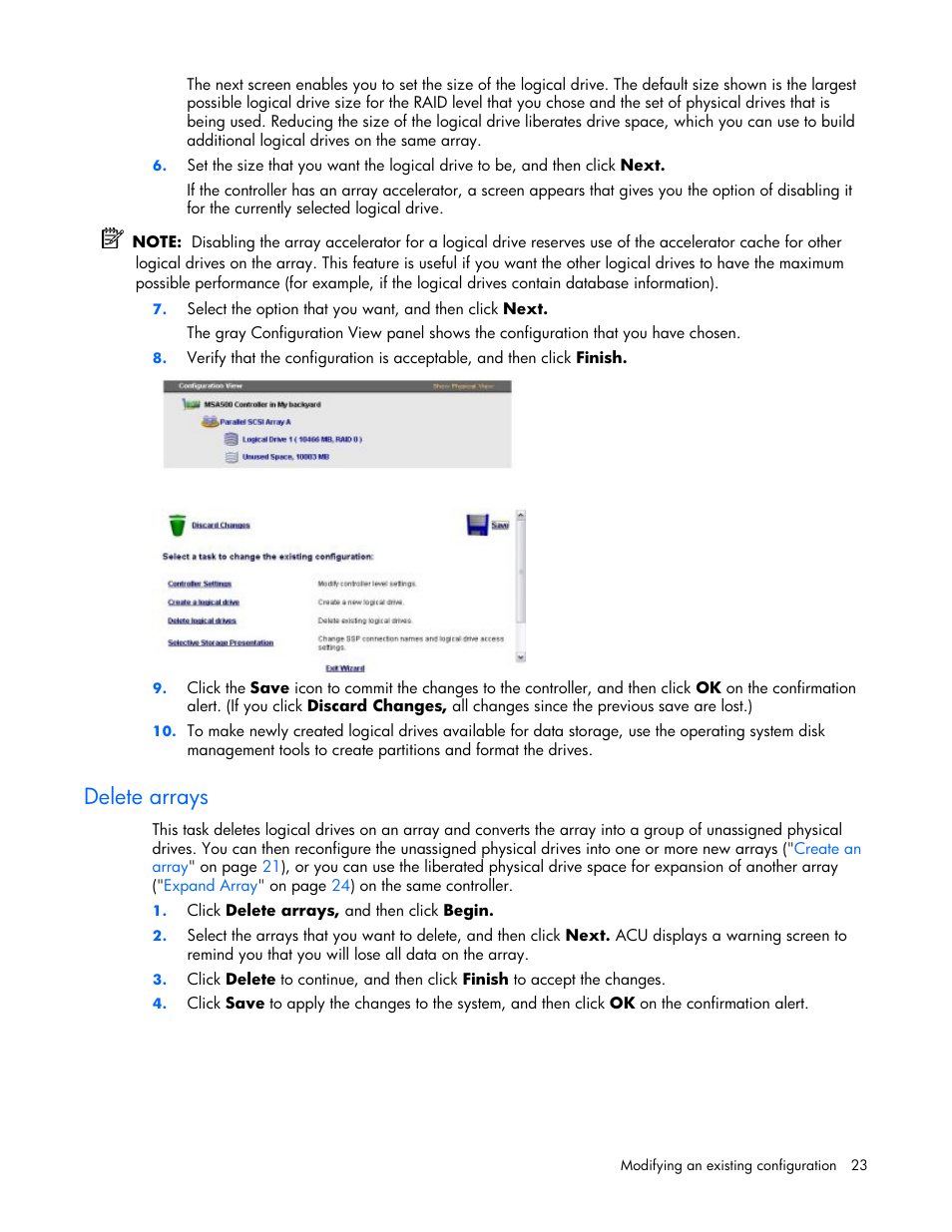 Delete arrays | HP StorageWorks 1500cs Modular Smart Array User Manual | Page 23 / 71