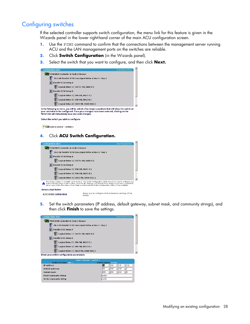 Configuring switches | HP StorageWorks 1500cs Modular Smart Array User Manual | Page 28 / 71