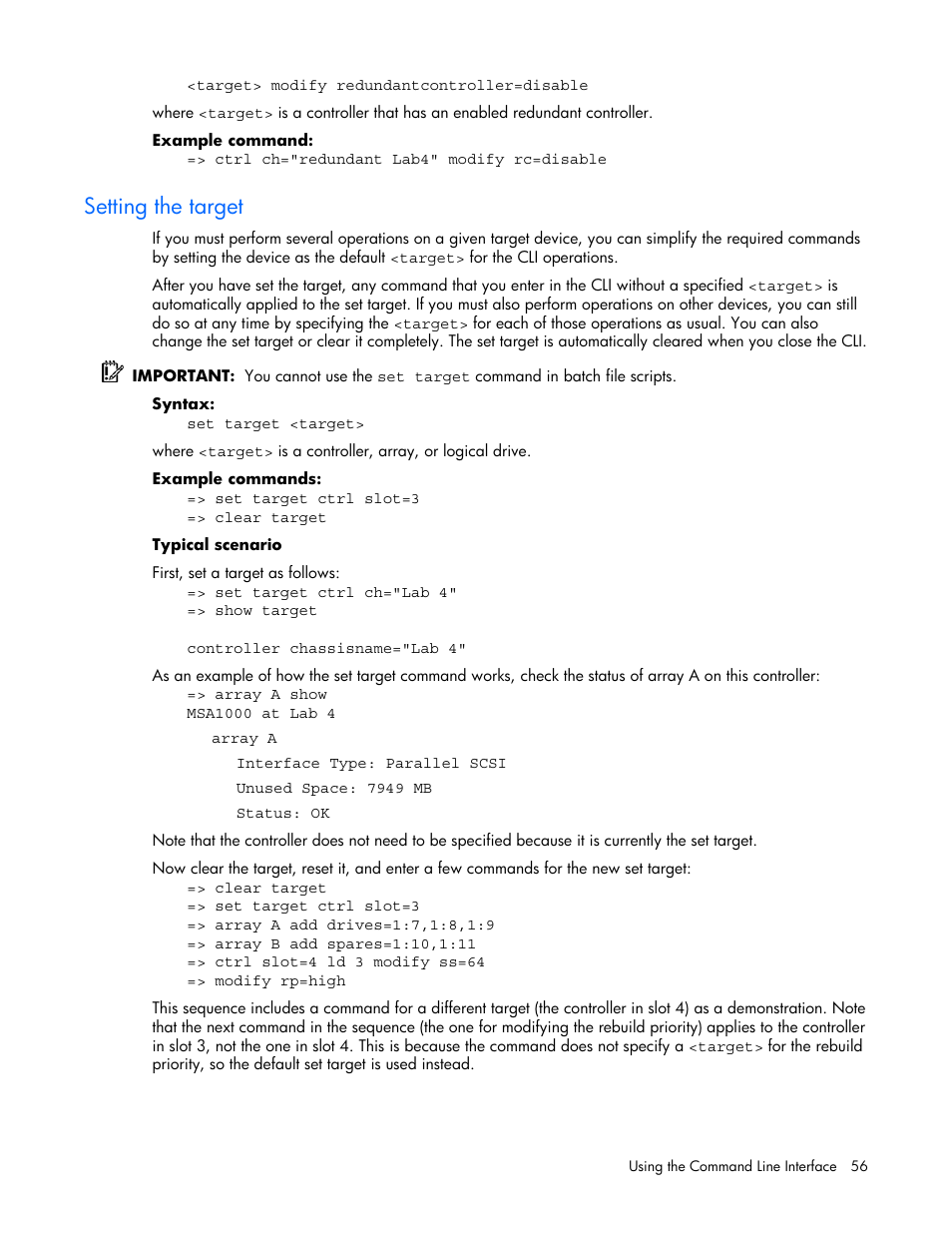 Setting the target | HP StorageWorks 1500cs Modular Smart Array User Manual | Page 56 / 71