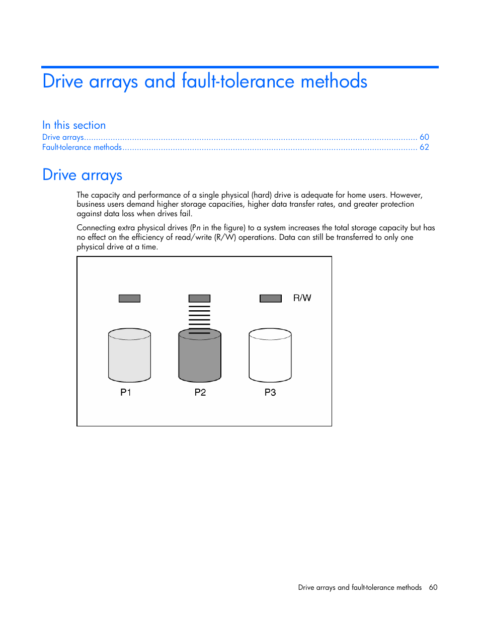 Drive arrays and fault-tolerance methods, Drive arrays | HP StorageWorks 1500cs Modular Smart Array User Manual | Page 60 / 71