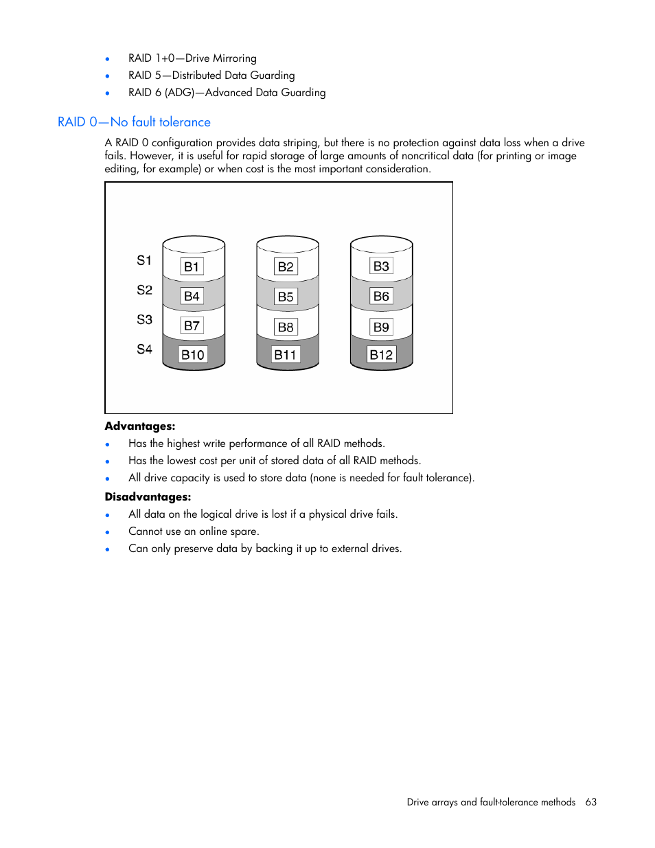 Raid 0—no fault tolerance | HP StorageWorks 1500cs Modular Smart Array User Manual | Page 63 / 71